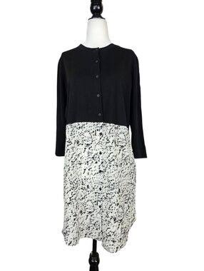COS Knitted cotton and silk contrast marble print Two-Tone Button Front Dress